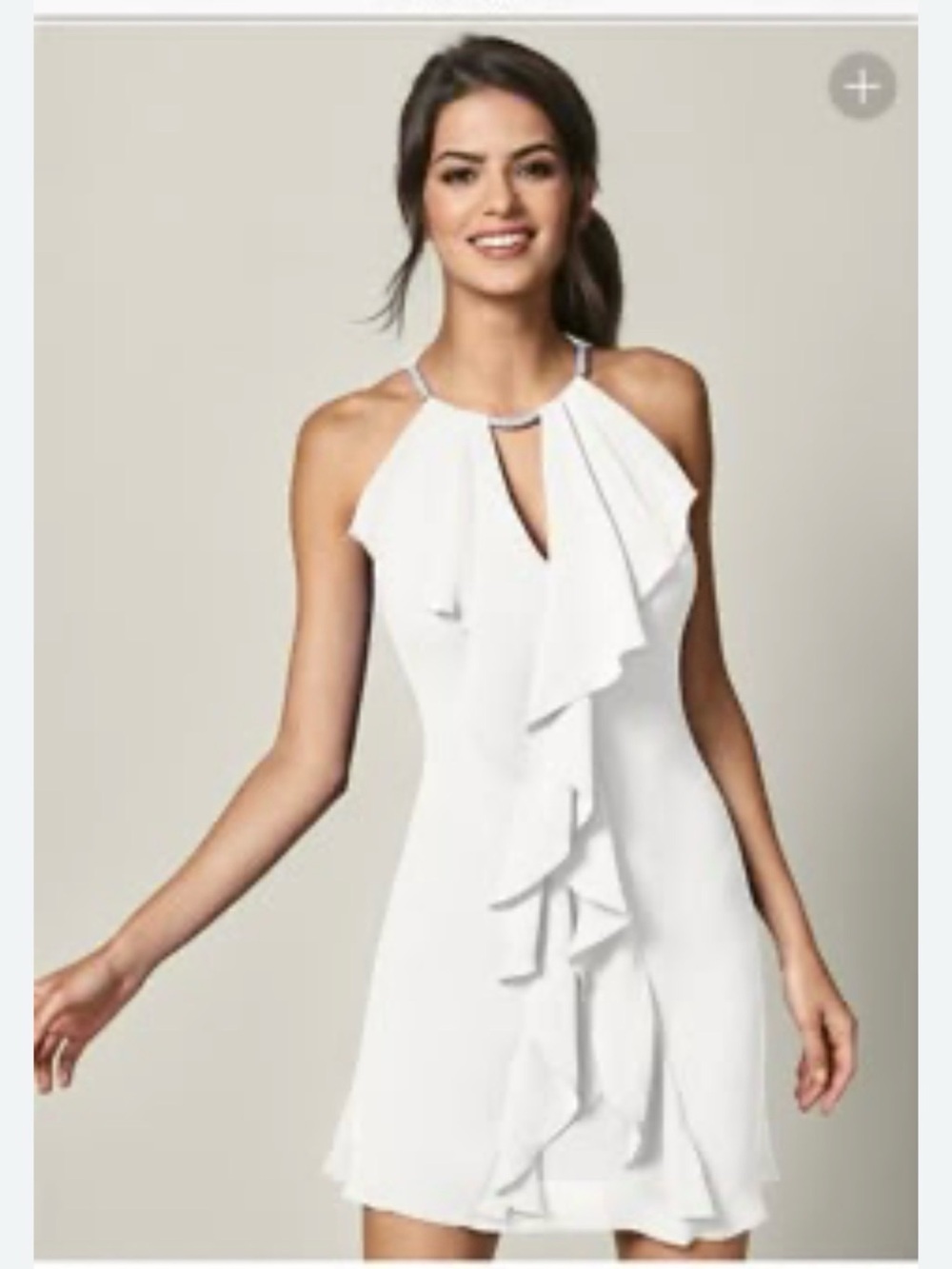 VENUS White Ruffle Halter Mini Dress